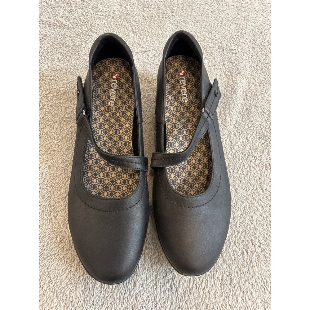 Revere Bonn Mary Jane Women Leather Black Onyx Adjustable Shoes Size 11M EU 42